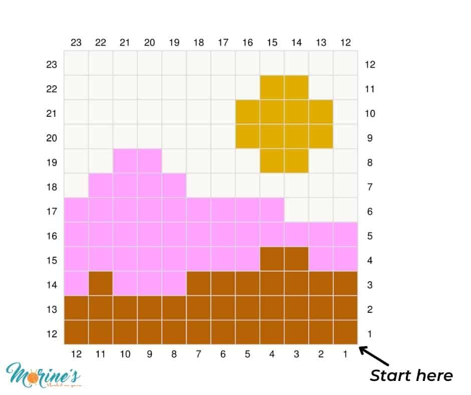 A detailed guide on how to read a graph in a c2c crochet pattern. This tutorial also includes a gorgeous free crochet wall hanging pattern. #C2CGraphghan #C2CCrochet #CornertoCornerCrochet #CrochetTutorial #CornertoCorner