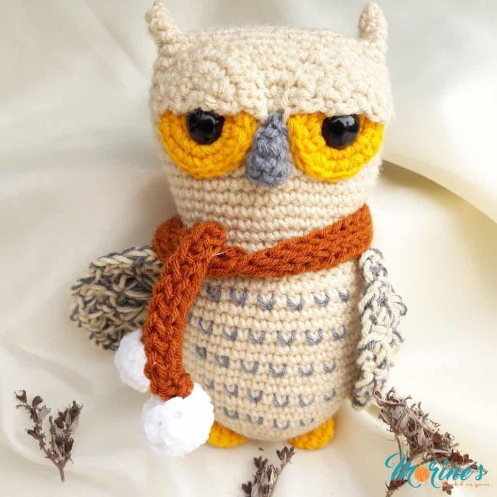 Magical white crochet owl