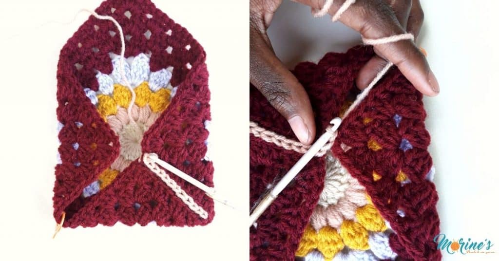 Join the 2 sides of your granny square pouch