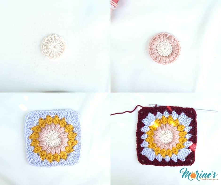 First, make your sunflower granny square