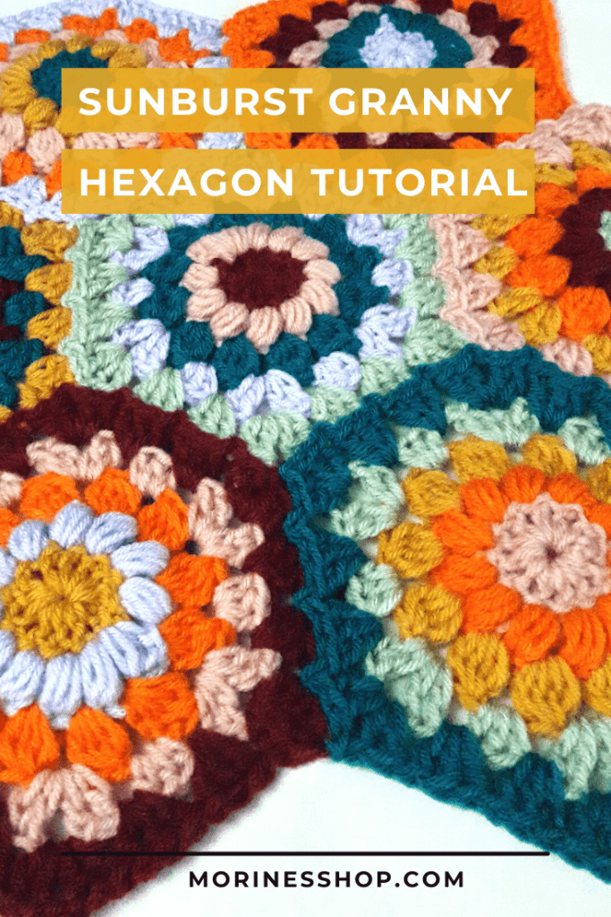 The sunburst granny hexagon fuses the classic granny square and basic solid hexagon patterns to create a gorgeous stylish crochet motif.