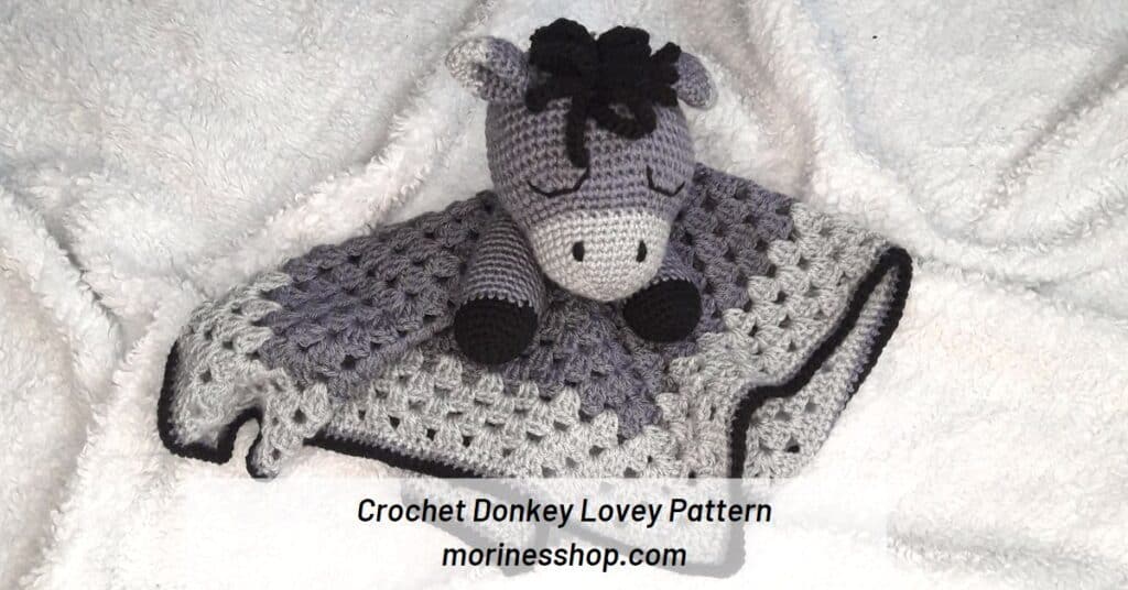 This Crochet Donkey Lovey is a delightful make using fingering weight yarn which makes for a light, airy and detailed toy for babies.