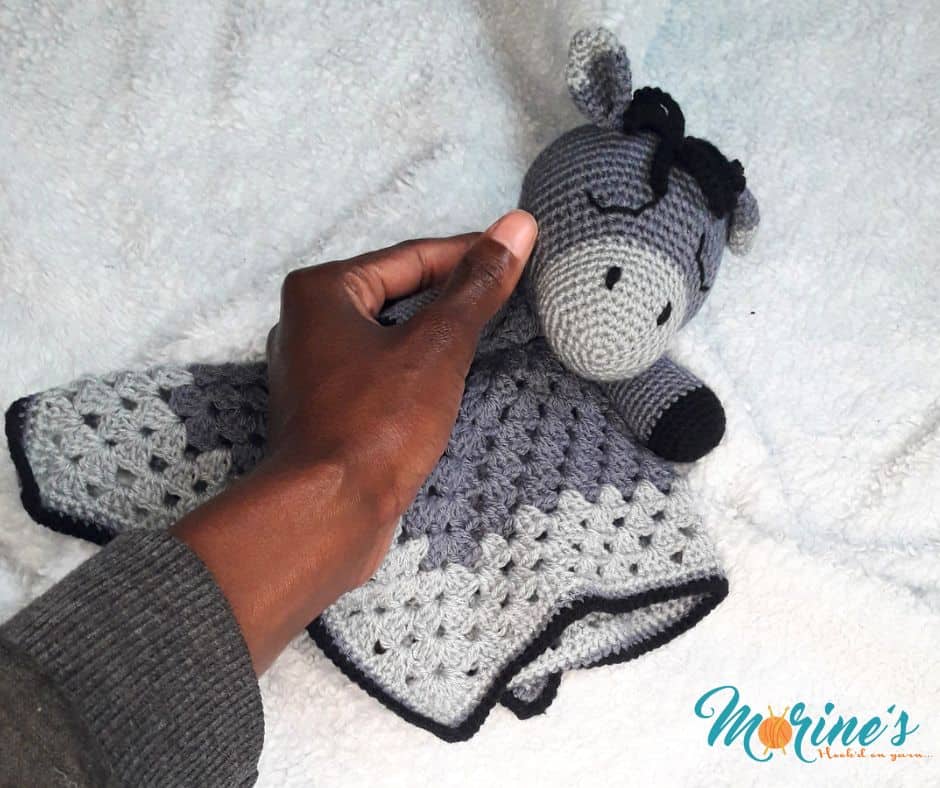 This Crochet Donkey Lovey is a delightful make using fingering weight yarn which makes for a light, airy and detailed toy for babies.