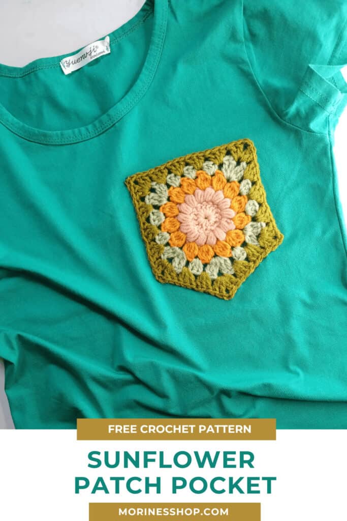 Make a patch pocket with this simple Sunflower Crochet Pocket pattern to spruce up your garments, as an accessory or even to hide stains!
