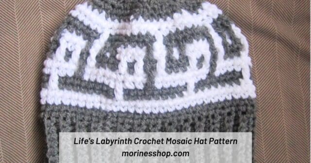 Life's Labyrinth Crochet Mosaic Hat is a modern, two-colour hat inspired by the winding paths of life and the God who guides us through every turn.
